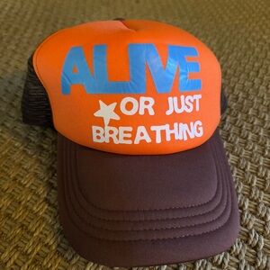 Orange and Brown Trucker Hat - Alive or Just Breathing